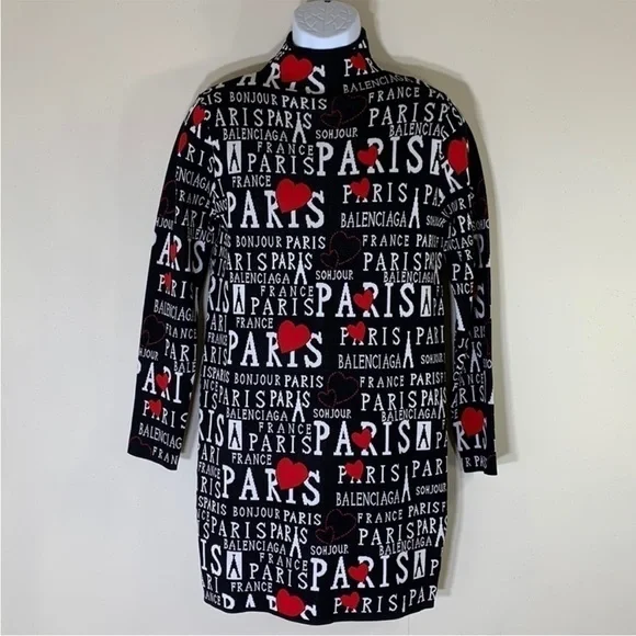 BALMAIN Black Bonjour Paris Turtleneck Long Sleeve Knit Dress. M. NWT. $2750! - Picture 3 of 10